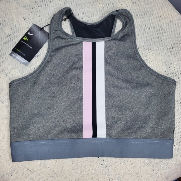 Nwt Nike high neck medium support sports bra mesh back size large gray pink - Picture 1 of 6